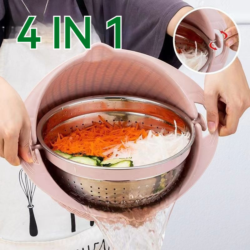 Kitchen Fruit Tray Removable Double Layer Fruit and Vegetable Basin Draining Basket Creative Household Rotating Washing Basket
