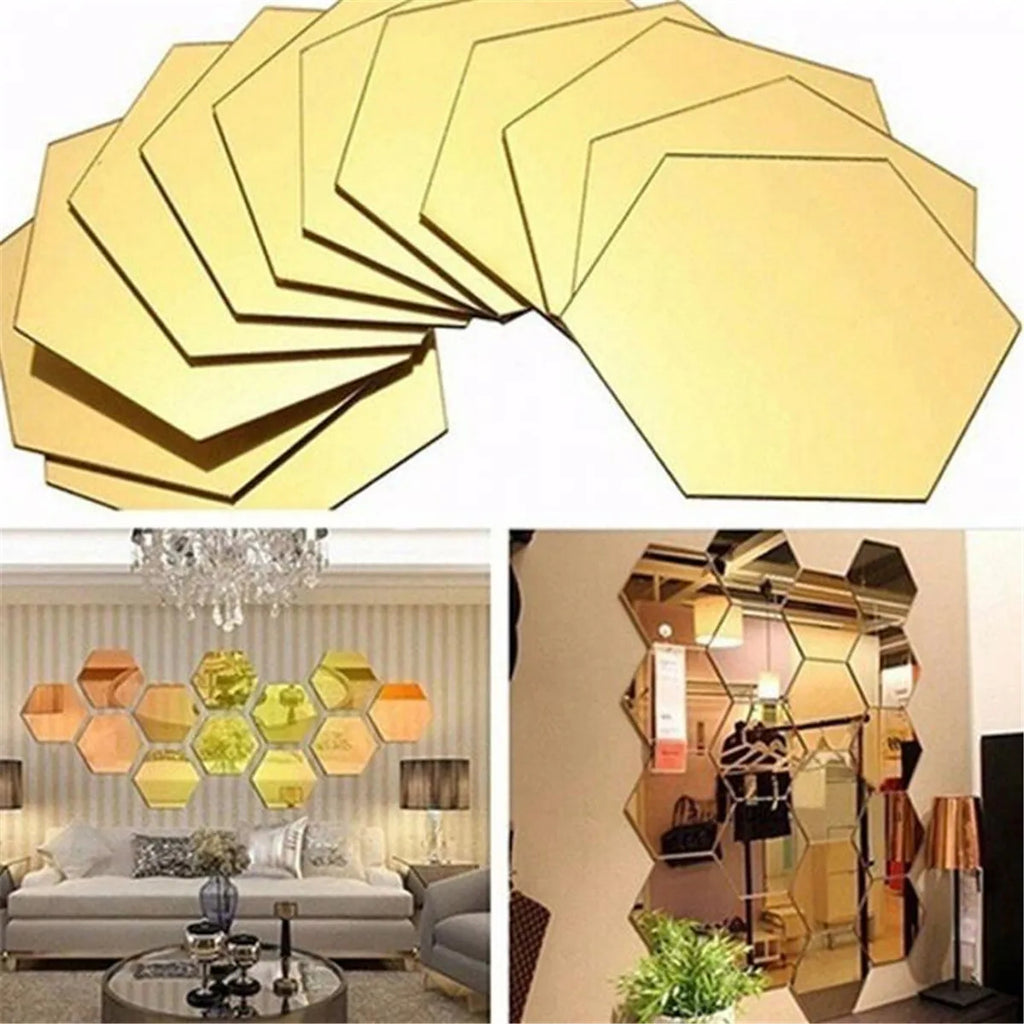 3D Hexagon Mirror Wall Stickers