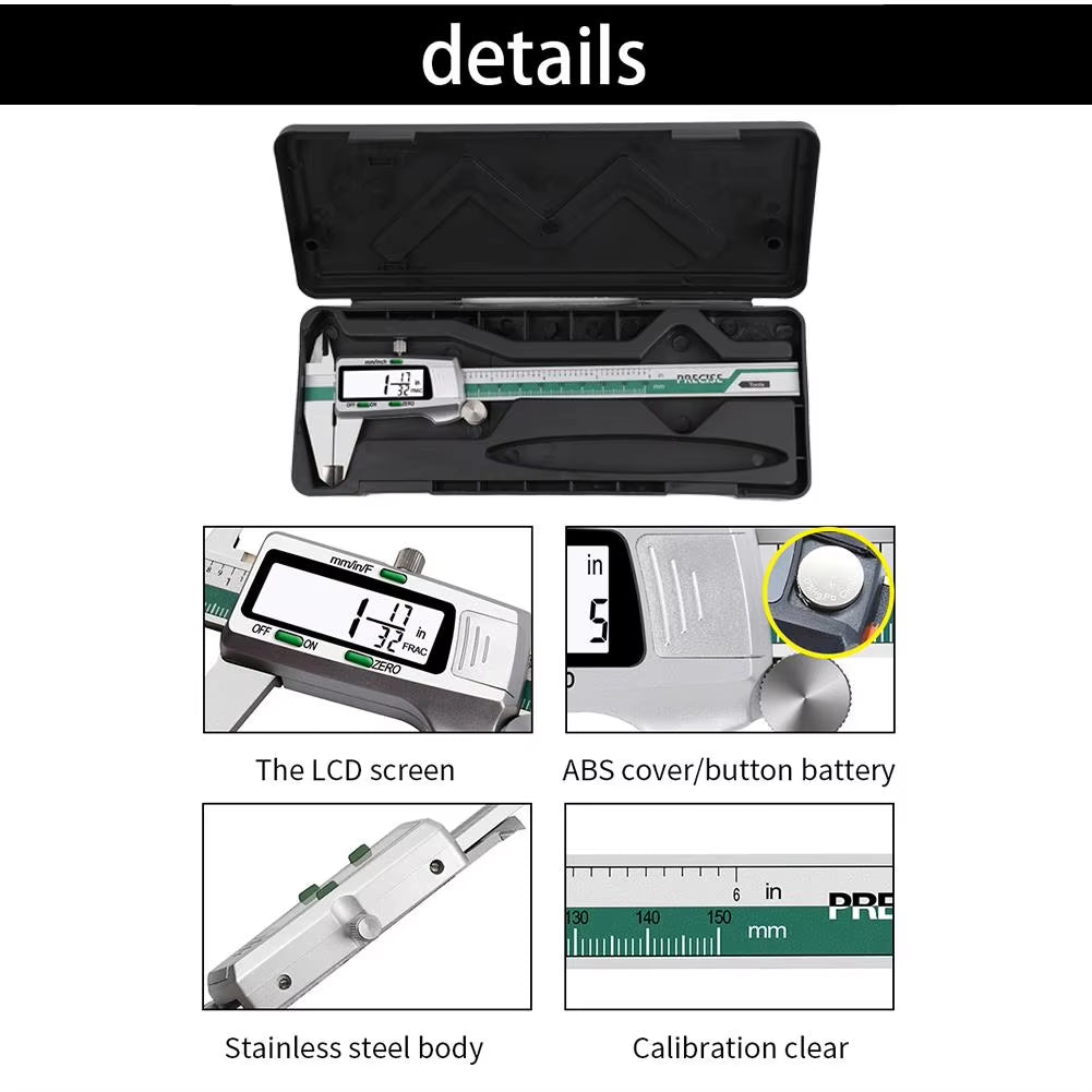 ET50 150Mm Digital Caliper Fraction / MM / Inch 0.01Mm High Precision Vernier Caliper Gauge for Mechanical Components Measure